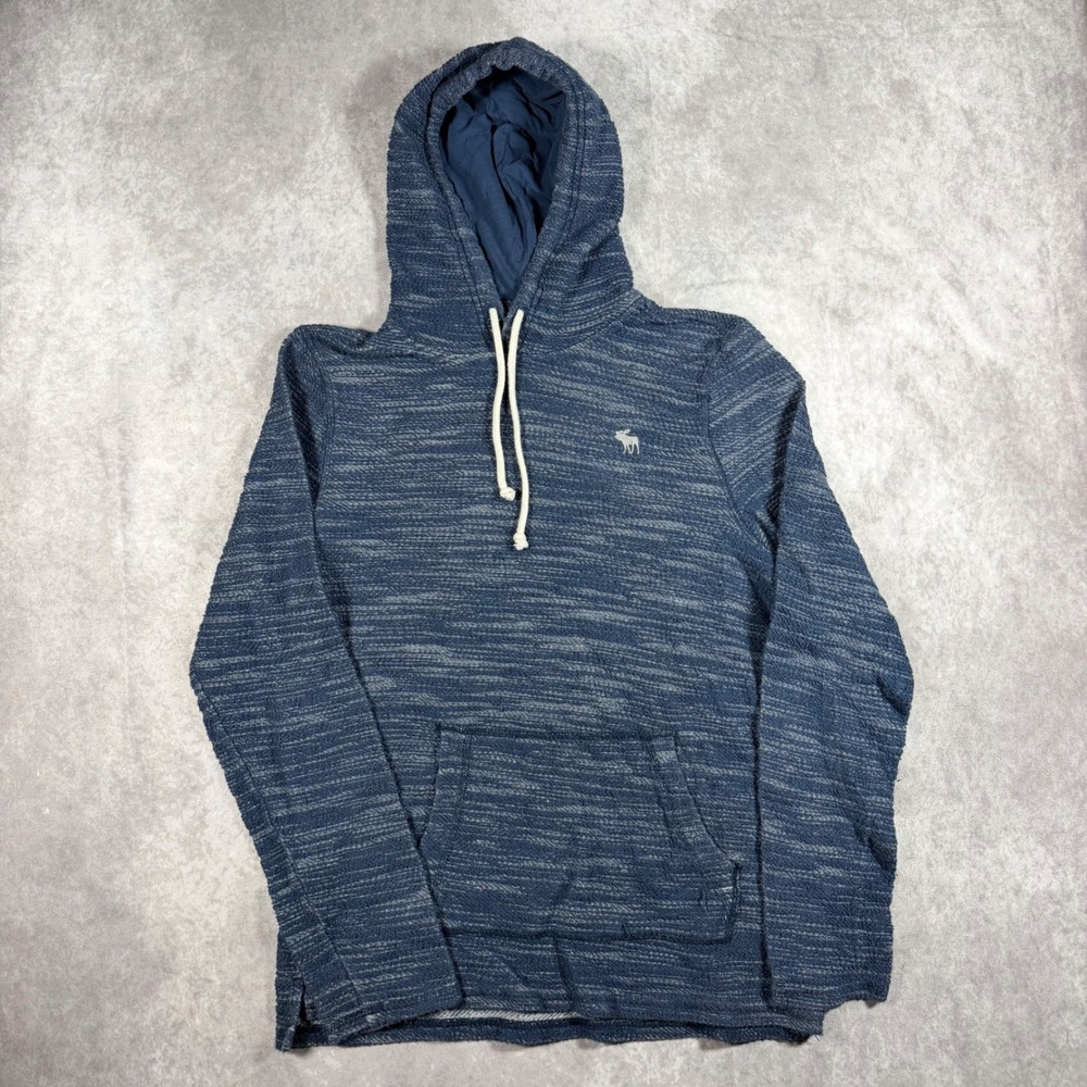 Abercrombie & Fitch Mens Blue Space Dye Knit Pullover Hoodie Sweatshirt